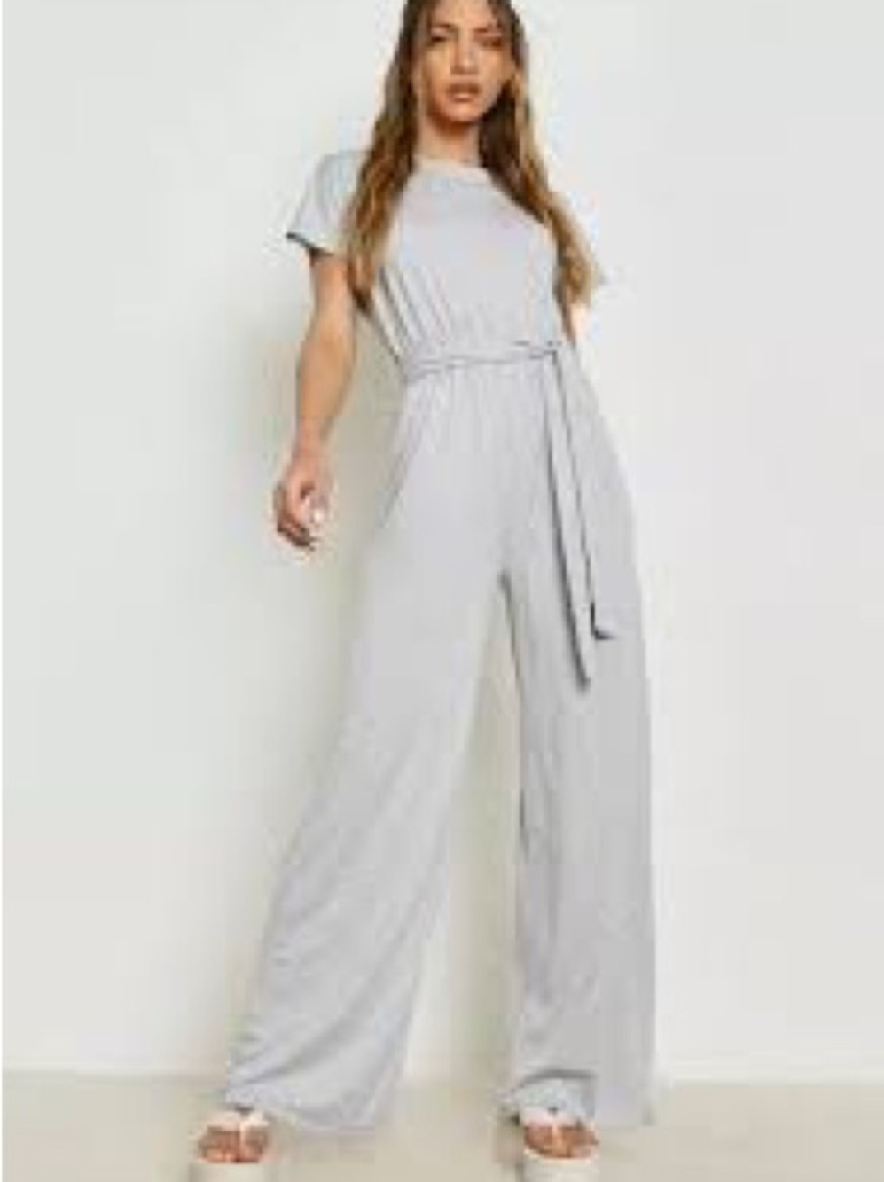 ASOS Light Gray Tie-Waist Jumpsuit